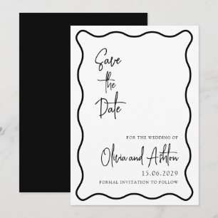 golvend lijst, golvende rand, modern, zwart-wit save the date