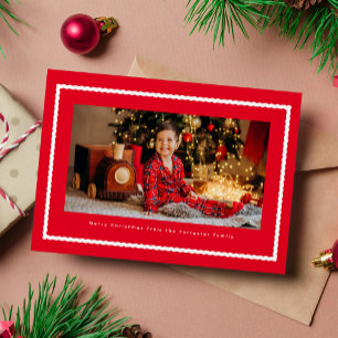 Golvend lijstje cute simpel rood één foto Kerstmis Feestdagenkaart