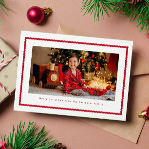 Golvend lijstje cute simpel rood één foto Kerstmis Feestdagenkaart