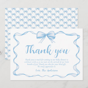 Golvend lint Lijst Stoffig blauw boog Baby shower Kaart