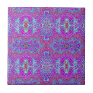 Golvend Magenta en Blauw Trippy Marmerpatroon Tegeltje