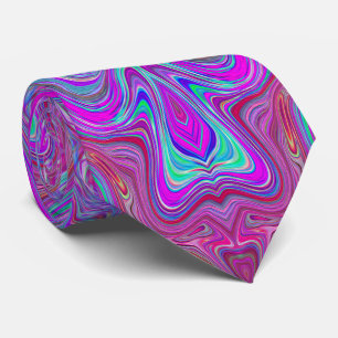 Golvend Magenta en Blauwe Trippy Marmerpatroon Stropdas