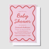 Golvend Modern Curvy Retro Roze en Rood Baby showe Vellum Uitnodigingen (Offset)