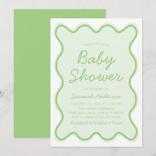 Golvend Modern Curvy Retro Sage Groen Baby shower Kaart