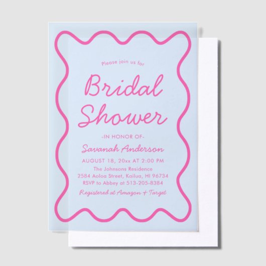 Golvend modern rond retro roze blauwe bruidsdouche vellum uitnodigingen (Offset)