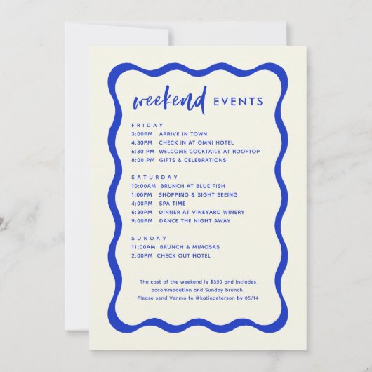 Golvend Retro Blauw Bruidsfeest Itinerarium Kaart (Achterkant)