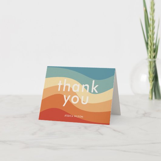 Golvend Retro Gestreept Monogram Persoonlijk Brief Bedankkaart (Voorkant)