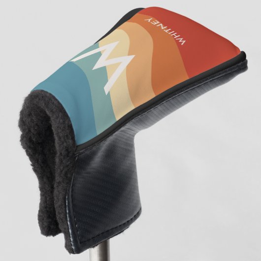 Golvend Retro Gestreept Monogram Persoonlijk Golfheadcover (3/4 voorkant)