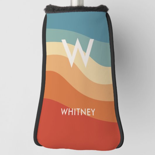 Golvend Retro Gestreept Monogram Persoonlijk Golfheadcover (Draai 90)