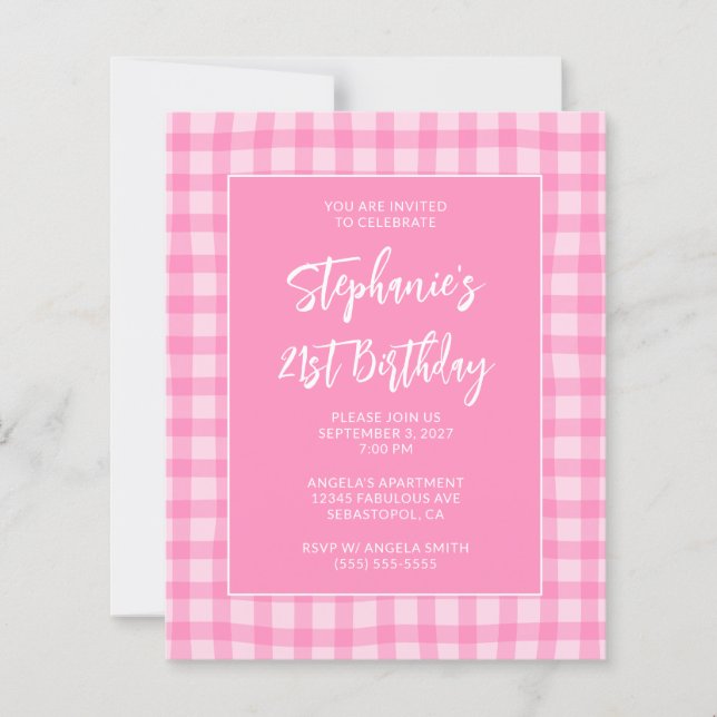 Golvend Roze Zomer Gingham Krachtig 21e Verjaardag (Voorkant)
