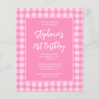 Golvend Roze Zomer Gingham Krachtig 21e Verjaardag Flyer