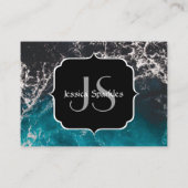 Golvend schuimend blauw zwart ombre zeewater Monog Visitekaartje (Achterkant)