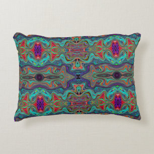 Golvend Zee Schuim Groen en Rood Trippy Patroon Accent Kussen