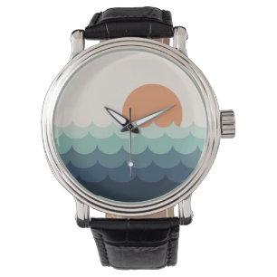 Golvende blauwe oceaan bij zonsondergang horloge