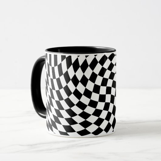 Golvende Checkered Zwart-wit Optische Illusie Mok (Voorkant links)