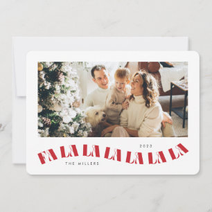 Golvende Fa La La La La kerstkaart - rood en wit