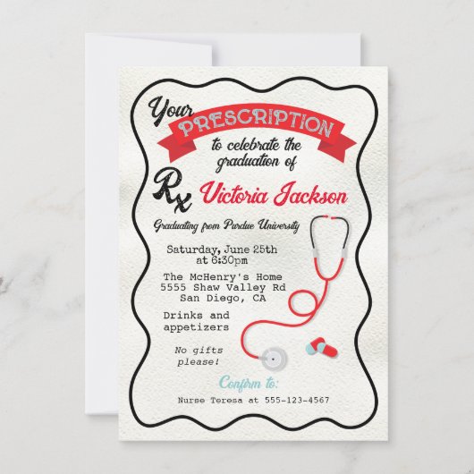 Golvende hand getrokken Medisch Voorschrift Afstud Kaart (Voorkant)