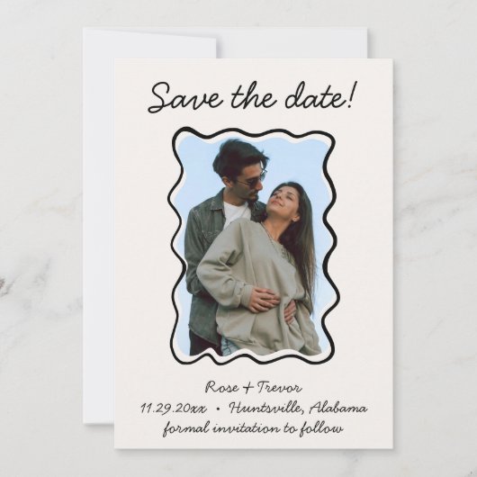 Golvende hand getrokken rand Sla de datum foto op Kaart (Voorkant)