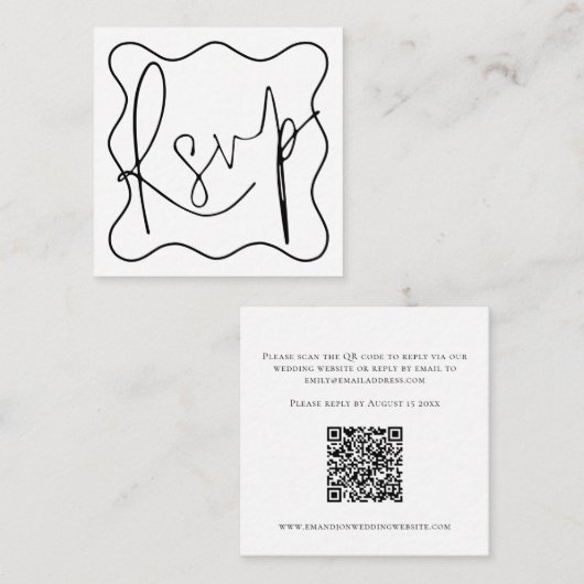 Golvende lijn Border Script QR Code Bruiloft RSVP Informatiekaartje (Voorkant / Achterkant)