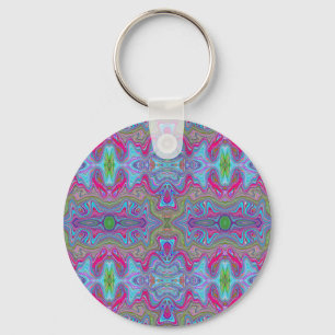 Golvende lucht blauw meerkleurig trippy patroon sleutelhanger