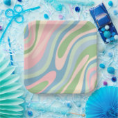 Golvende Lussen Retro Abstract Patroon Pastel Blau Papieren Bordje (Feest)