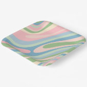 Golvende Lussen Retro Abstract Patroon Pastel Blau Papieren Bordje (Gebogen)