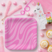 Golvende Lussen Retro Abstract Y2K Roze Patroon Papieren Bordje (Feest)