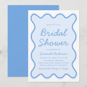 Golvende Modern Curvy Bold Squiggle Blue Vrijgezel Kaart