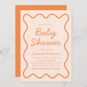 Golvende Modern Curvy Retro Peach Fuzz Baby shower Kaart
