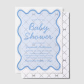 Golvende Modern Curvy Retro Stoffig Blauw Baby sho Vellum Uitnodigingen (Offset (Uitnodiging))