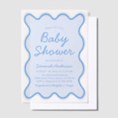 Golvende Modern Curvy Retro Stoffig Blauw Baby sho Vellum Uitnodigingen (Offset)