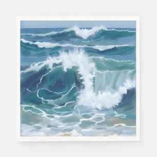 Golvende Oceaan golven Kust Blauw Aquarel Servet