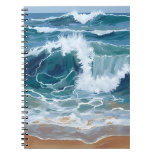 Golvende Oceaangolven Kustblauw Aquarel Notitieboek