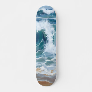 Golvende Oceaangolven   Kustblauw Aquarel Skateboard