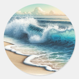 Golvende Oceaangolven Rustieke Kust Strand Bruilof Ronde Sticker