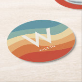 Golvende Retro Gestreepte Monogram Persoonlijke Pa Ronde Kartonnen Onderzetter (Gebogen)