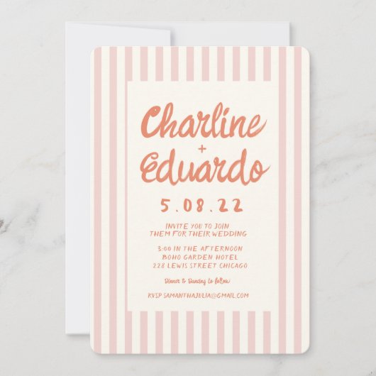 Golvende Roze en Rode Handschrift Bruiloft QR Code Kaart (Voorkant)