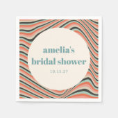 Golvende strepen Aqua Perzik Aangepaste Bruiloft F Servet (Voorkant)