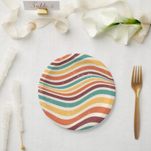 Golvende strepen, grunge. Retro groovy Papieren Bordje