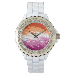 Golvende Trippy Abstract Lesbische Pride Vlag Horloge