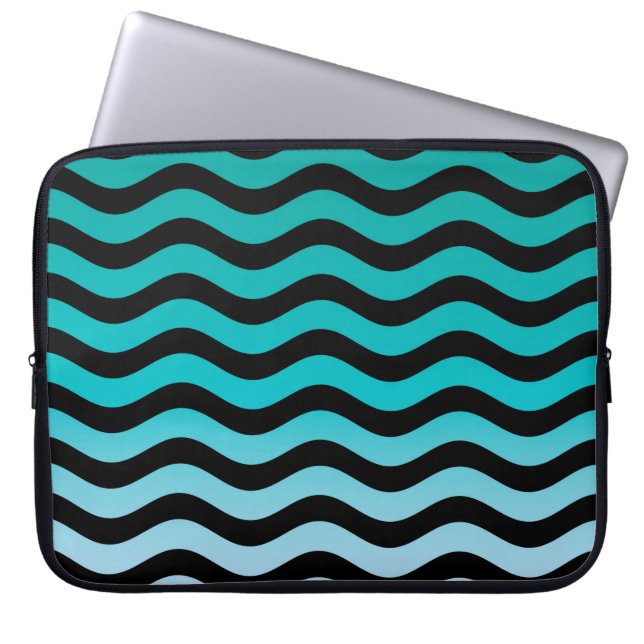Golvende turquoise strepen laptop sleeve (Voorkant)