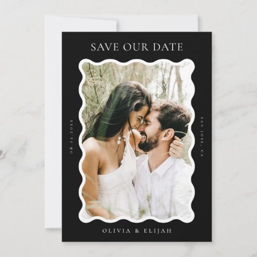 Golvende Zwart-wit Moderne foto Opslaan De Datum Kaart (Voorkant)