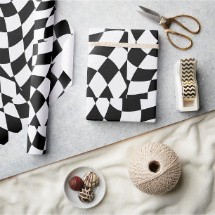 Golvende Zwarte en Witte Geruite Vlag Racing Cadeaupapier