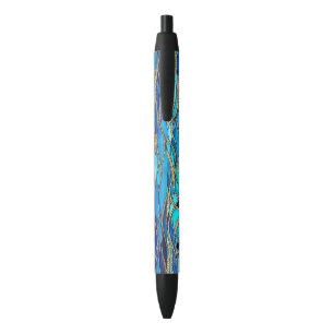 Golvenzee Blauw en Goud Mozaïek Kunst Zwarte Inkt Pen