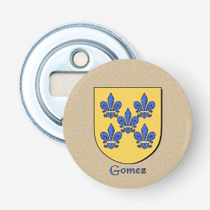 Gomez Heraldic Arms op perkament stijl terug Button Flesopener