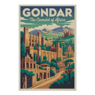 Gondar Éthiopie Art de Affiche de Voyage Rétro