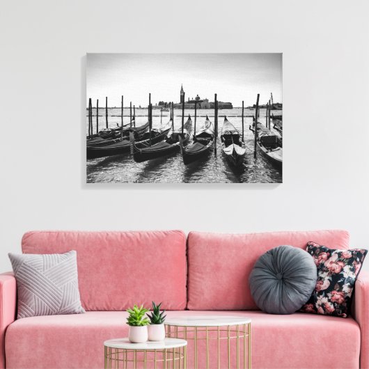 Gondels in Venetië in zwart-wit Canvas Afdruk (Insitu (Woonkamer))