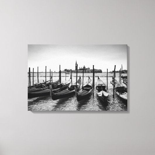Gondels in Venetië in zwart-wit Canvas Afdruk (Voorkant)
