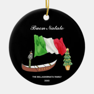 *~* Gondola Flag Italië Buon Natale Fotokerstmis Keramisch Ornament