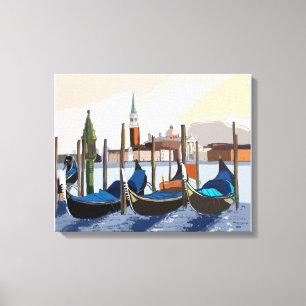 Gondolas Tethered by St Marks Square Venice Canvas Afdruk